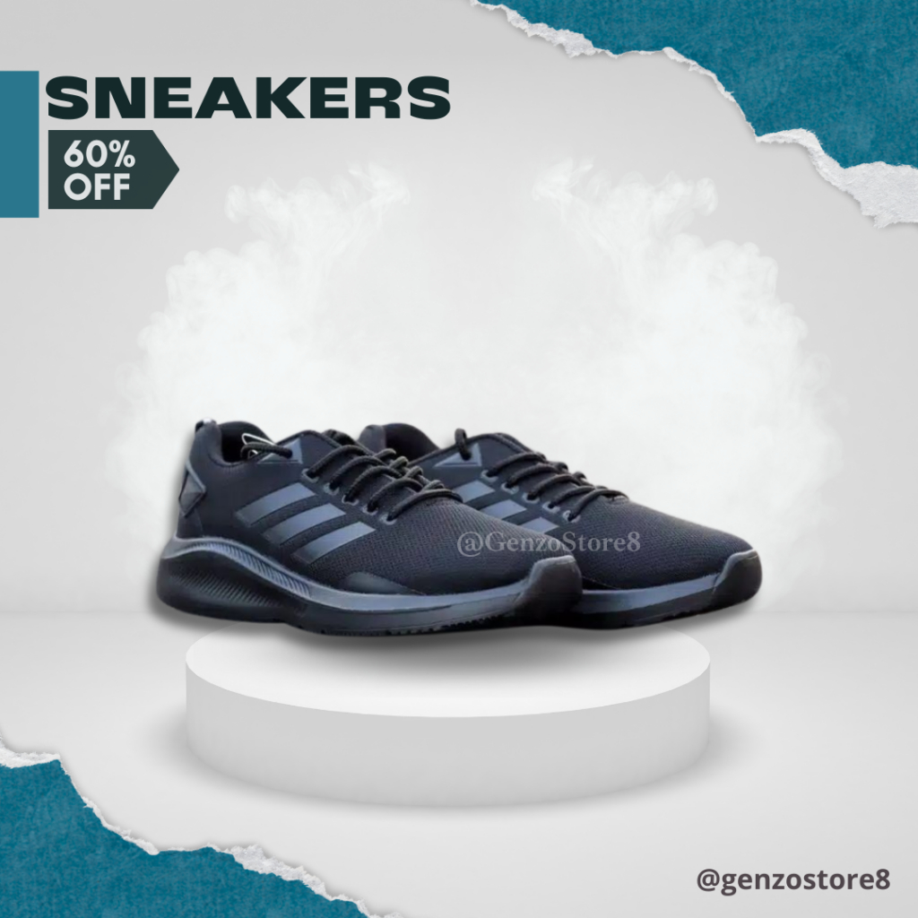 Sepatu Sekolah Hitam Polos Pria Wanita / Sepatu Olahraga Sneakers