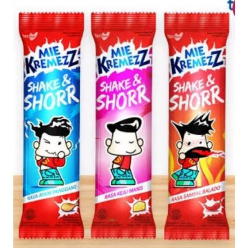 

Mie Kremezz Shake & Shorr rasa Ayam Panggang, Keju Manis dan Sambal Balado 20x16gr