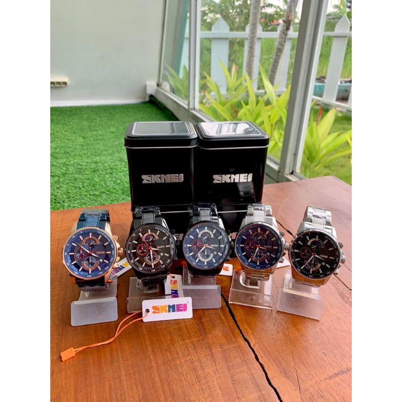 SKMEI 9250 ORIGINAL / Jam Tangan Pria Analog / Chronograph Date Aktif / Stainless Steel