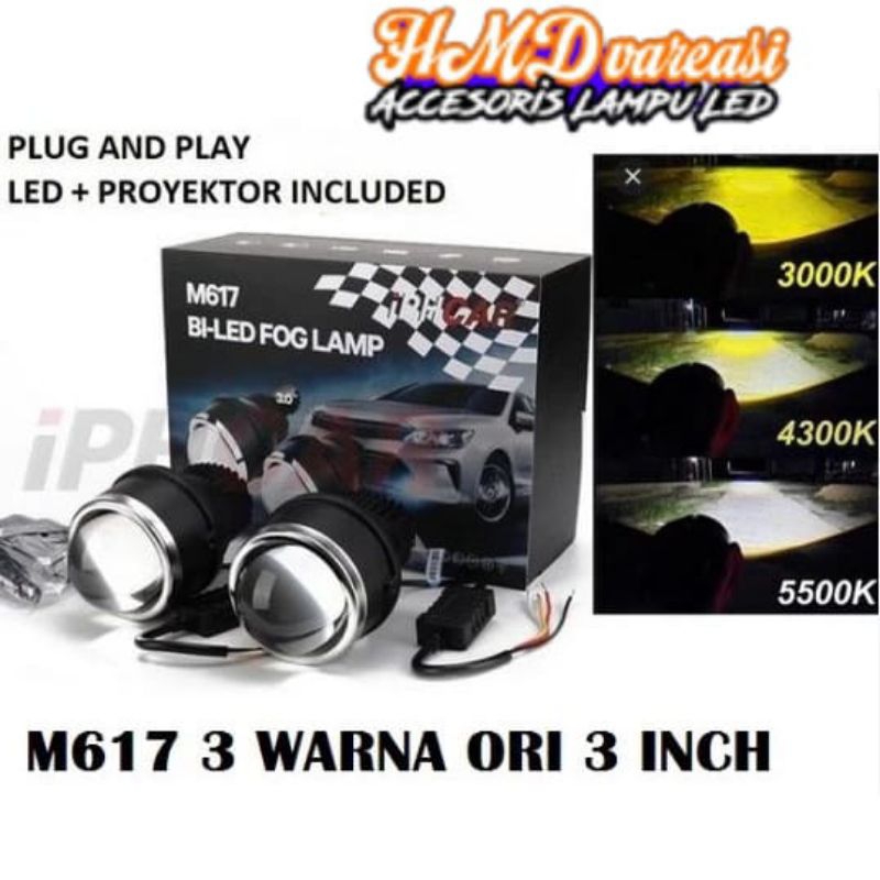 BILED LAMPU BILED FOGLAMP PIHCAR 3 WARNA PROJECTOR M617 HI LOW BEAM