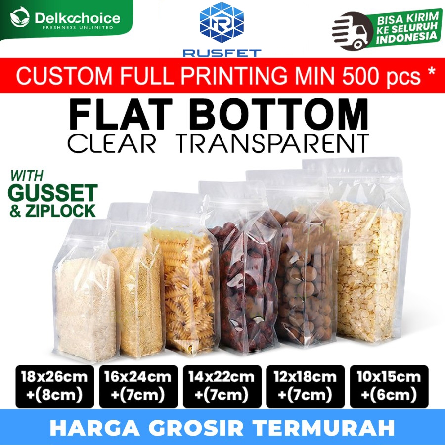 Plastik Kemasan Snack Flat Bottom Clear Bening Transparan Delkochoice