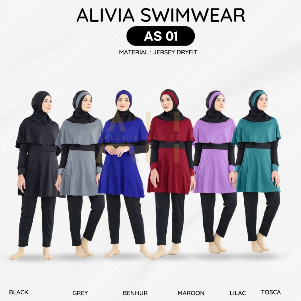 Foto Alivia Swimwear AS01 - Baju renang muslimah dewasa wanita muslim perempuan remaja swimwear marina