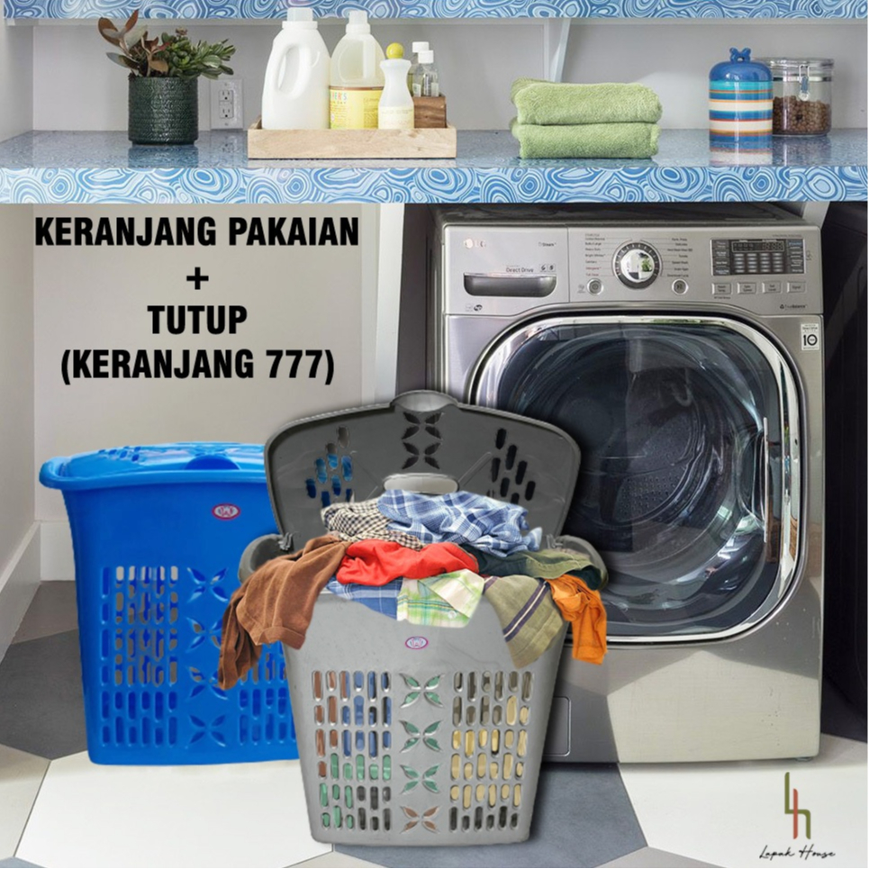 MPW Keranjang Pakaian 777 / Keranjang Pakaian Plastik + Tutup / Keranjang Pakaian Sedang / Laundry B