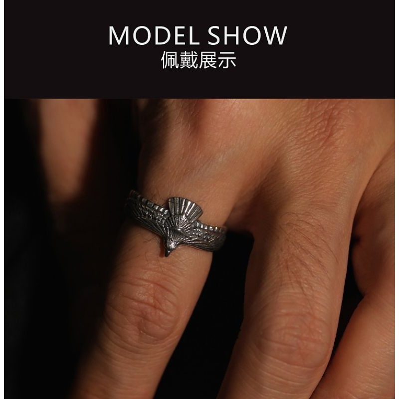 Cincin Burung Elang Sayap/Vintage Carved Flying Eagle Opening Rings for Men Women/ Cocktail Ring Roc
