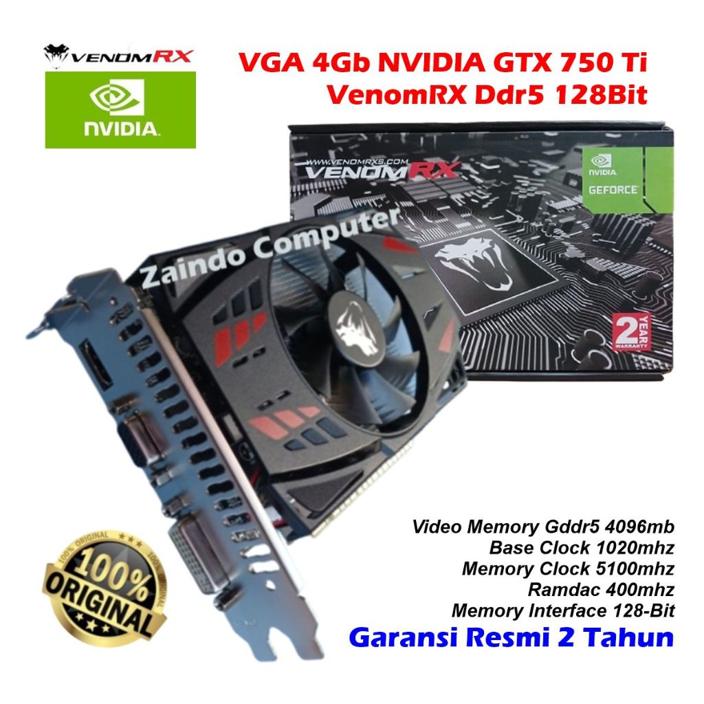 VGA GAMING GTX 750TI 4GB DDR5 - VGA VenomRX Nvidia GTX 750 Ti 4GB DDR5 128BIT - VGA 4GB Nvidia GTX 7