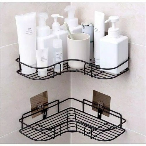 Rak Sudut Besi Sabun Serbaguna Rak Bumbu Model Tempel