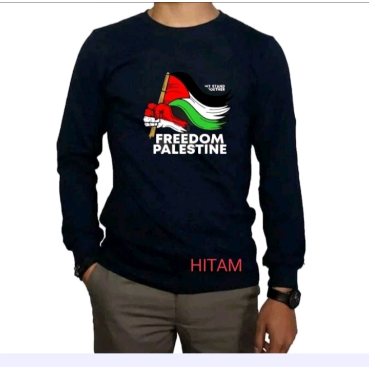 kaos pria lengan pajang free palestina / kaos palestina tangan panjang / kaos oblong palestina / kao