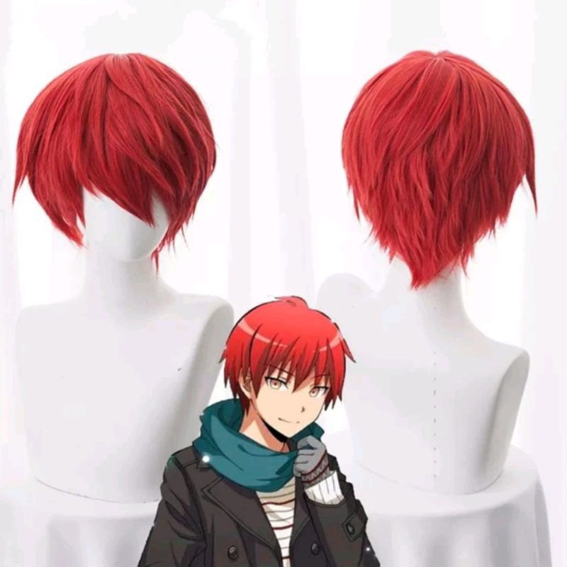 Wig Cosplay Merah Karma Akabane Assassination Classroom Rambut Palsu Wig Pria Ranbut Merah Anime