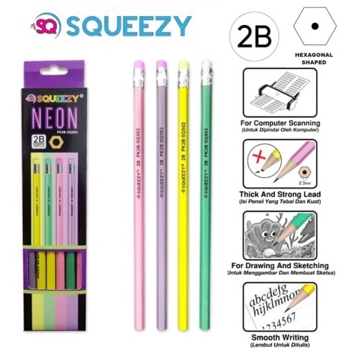 

Best Product Pencil 2B Squeezy Neon / Pensil 2B Kayu isi 12 pcs per box