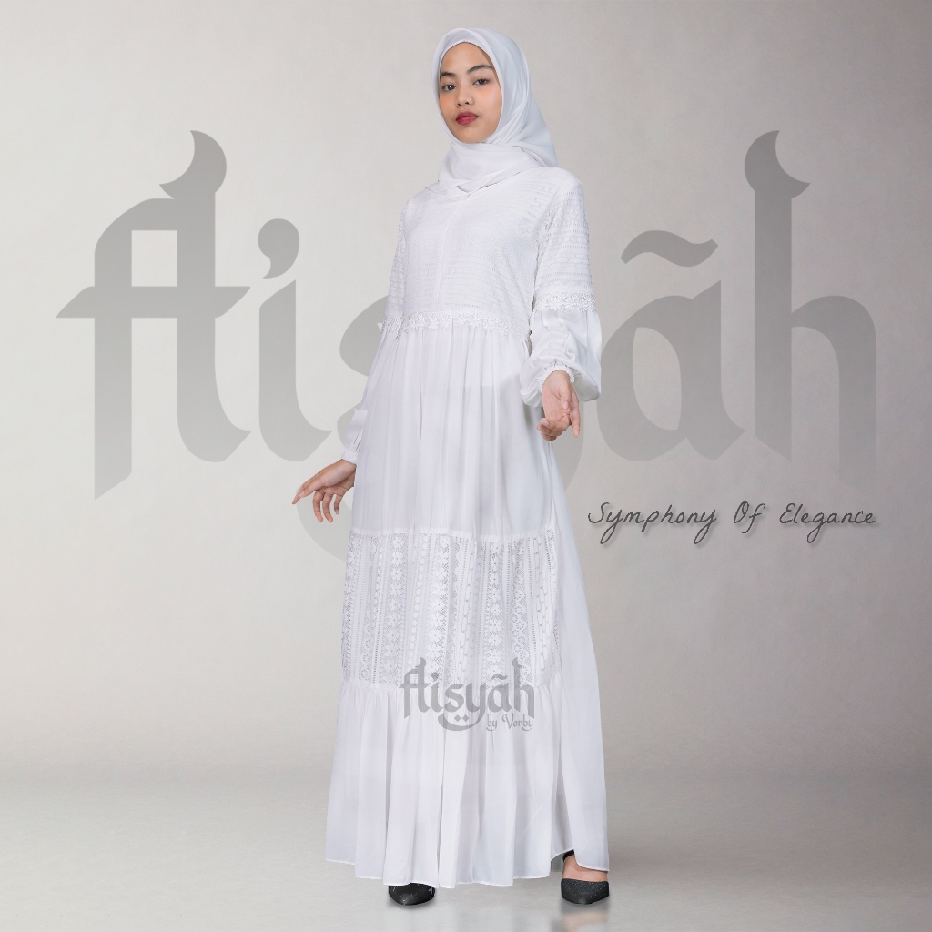 AISYAH 048 • Baju gamis brukat putih wanita kekinian - Dress brokat putih terbaru mewah dan elegan