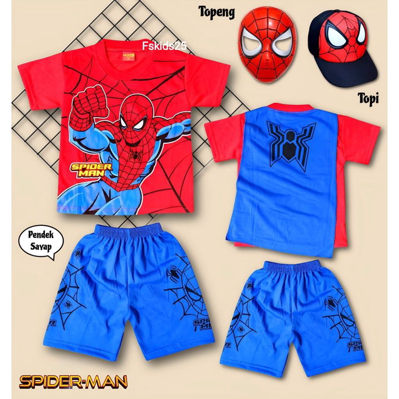 Berkualitas BAJU KOSTUM SUPERHERO SPIDERMAN SAYAP ANAK LAKI LAKI / SETELAN BAJU SPIDERMAN ANAK
