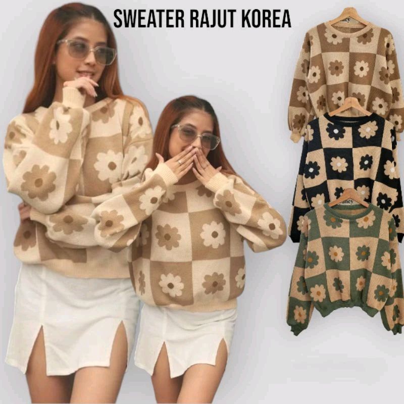 Flower Croope sweater Rajut/ sweater Rajut wanita Korea/ sweater terlaris Motif Bunga