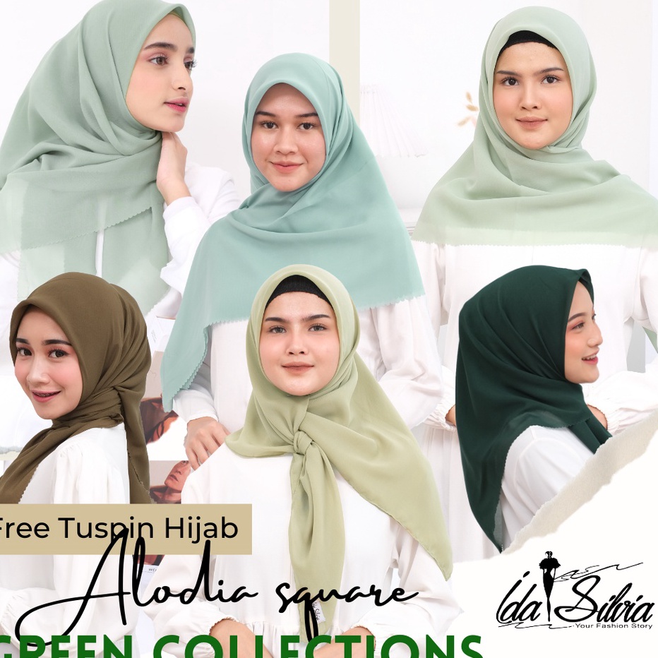Spesial Diskon Green Collections Jilbab Segiempat Kerudung Segi Empat Lasercut dan Jahit Tepi Hijab 