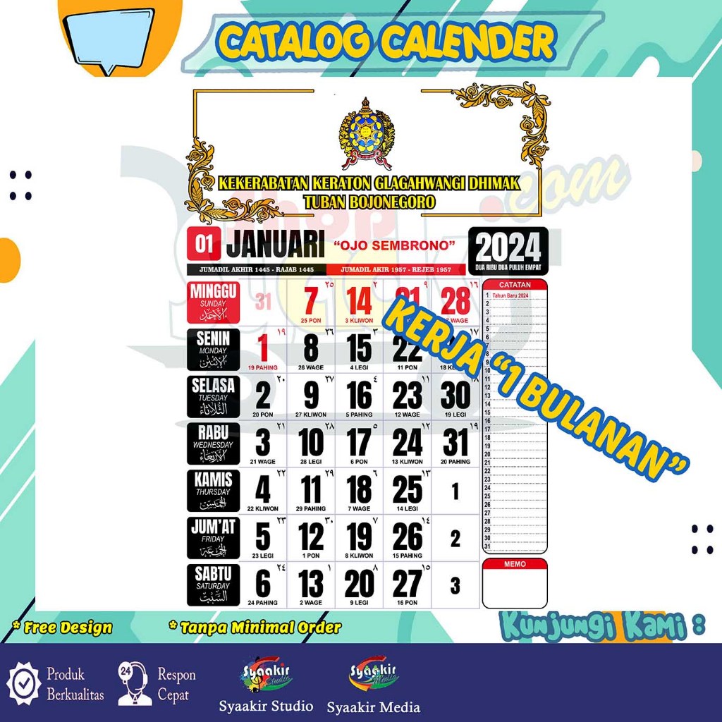 

KALENDER DINDING KERJA CUSTOM 2024 HVS - CETAK LASER MURAH