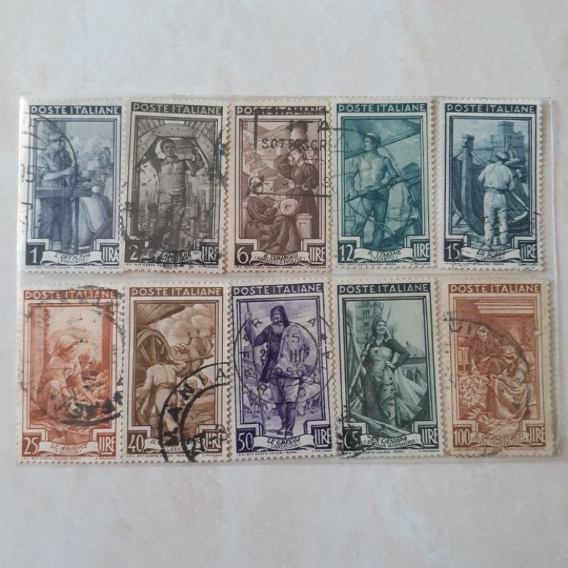 

Perangko Italia Italy at Work Tahun 1950 set 10pcs