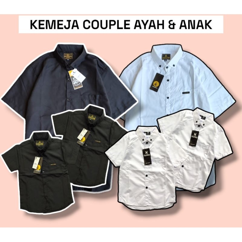 Kemeja Polos Pendek Pria Couple Ayah Dan Anak Hem Pria Polos Ayah Anak Usia 1-14 tahun Lengan Pendek