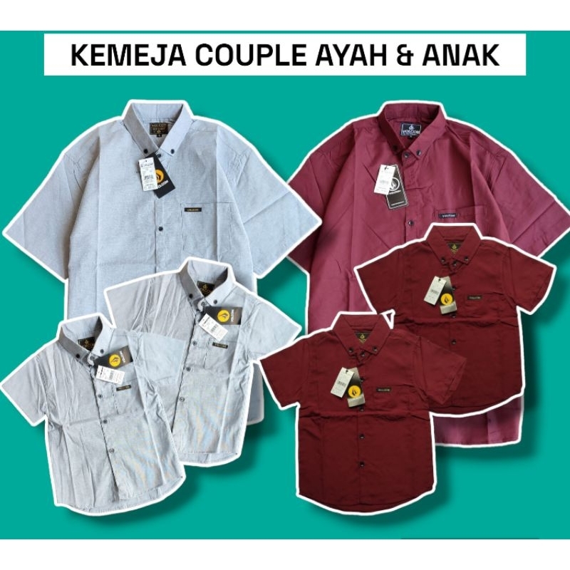 Kemeja Polos Pendek Pria Couple Ayah Dan Anak Hem Pria Polos Ayah Anak Usia 1-14 tahun Lengan Pendek