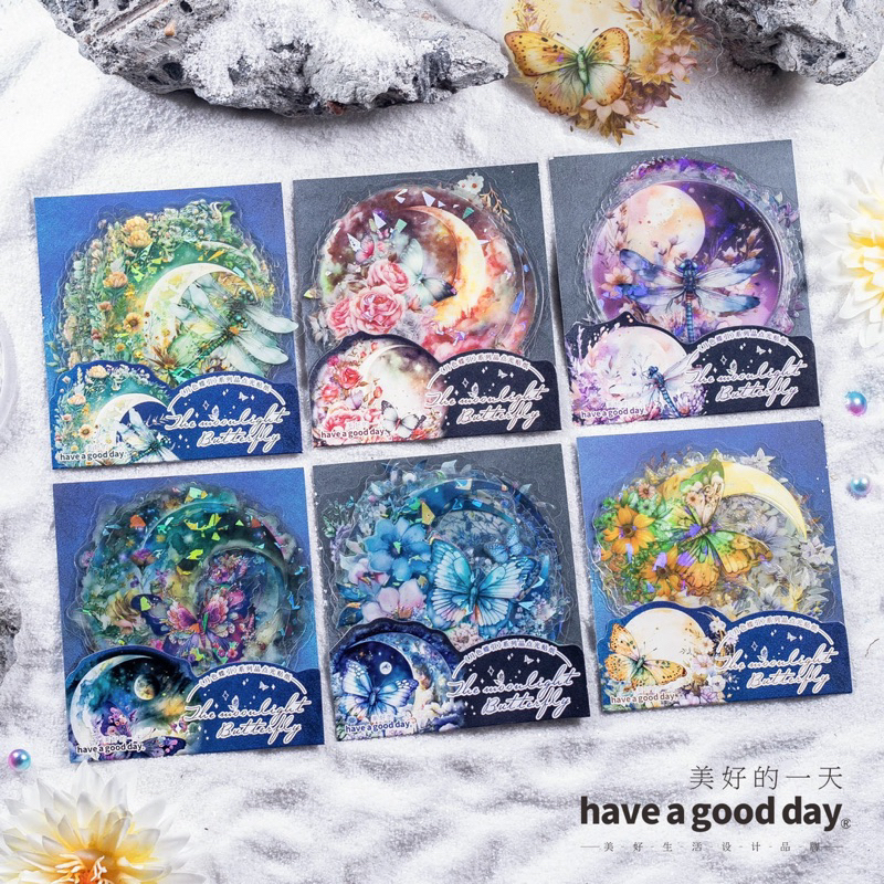 

sticker foil glitter bulan kupu kupu scrapbook journaling