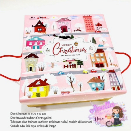 

Box Kue uk. 25 x 25 x 12 cm Tema Natal pink
