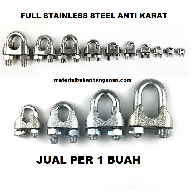 Klem Kuku Macan M 30 Full Stainless Steel Clamp Sling Anti Karat m30 Pengencang Penjepit Tali Sling 