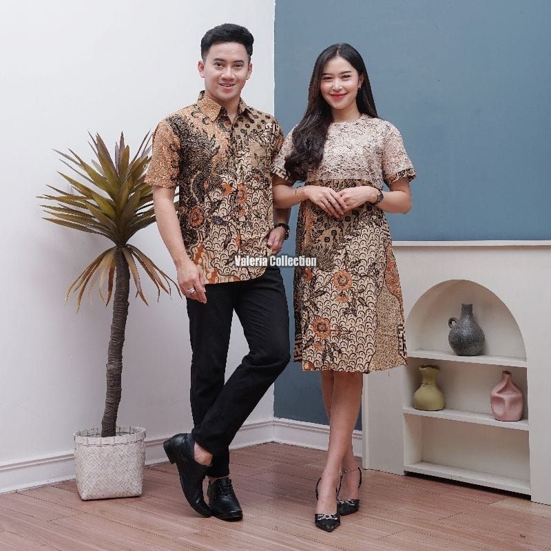 Baju Couple Batik Pria Lengan Pendek Baju Pasangan Dress Brokat Pesta Cantik Menawan