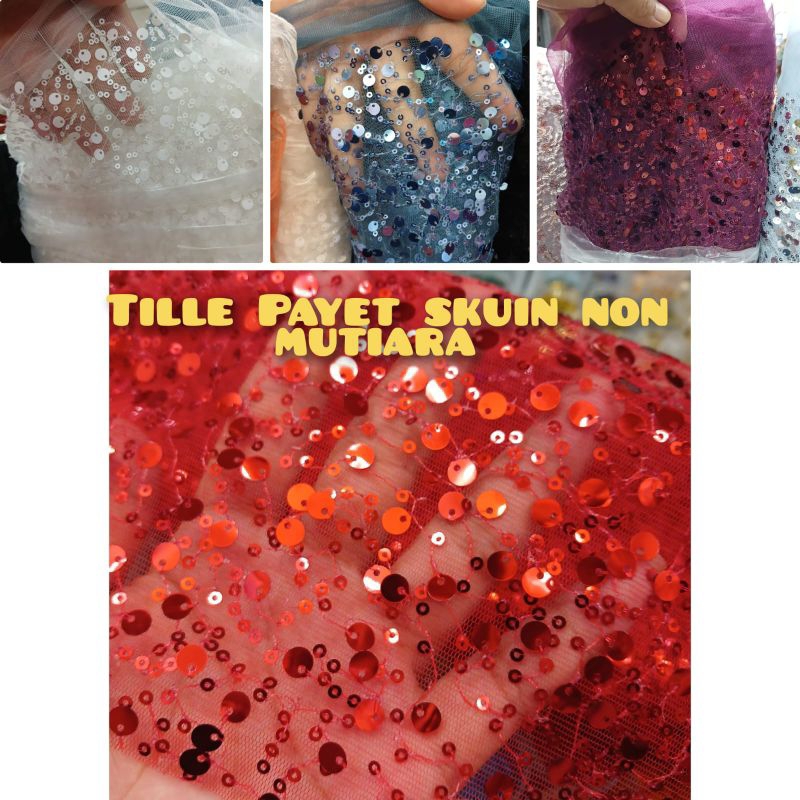 bahan kain tille payet squin/kain tille skuin non mutiara/tille payet full