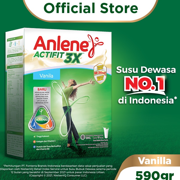 

[KODE WIVMW] Anlene Actifit 3X Susu Bubuk Dewasa Vanila 590g - Nutrisi Tinggi Kalsium Untuk Tulang, Sendi, dan Otot