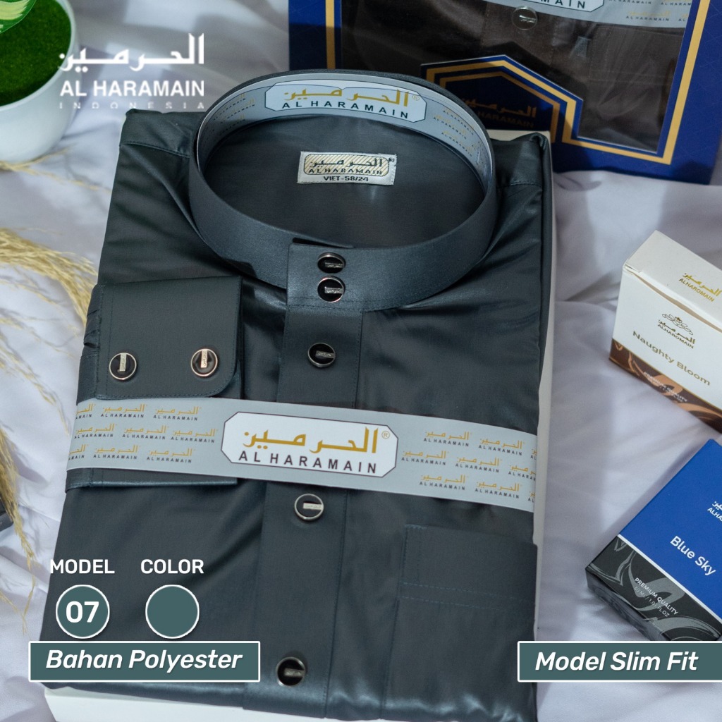 AL Haramain Jubah / Gamis Dewasa Slimfit Premium Manset (07) | Hijau Lumut | Hijau Botol-1