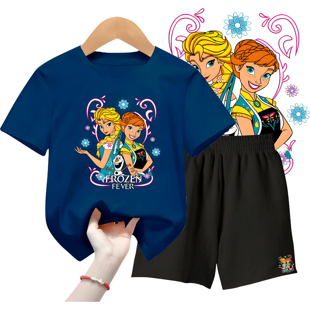 Setelan Kaos Anak Perempuan Celana Pendek FROZEN FEVER | Baju Setelan Anak Stelan Terbaru 5 - 10 tah