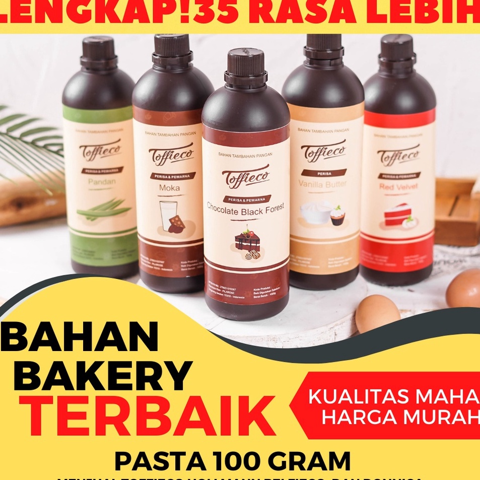 

Baru❂ TERLENGKAP!! Toffieco Pasta 1 Kilogram Tofieco Mocca Super Vanilla Butter Pandan Coklat D95 ❉