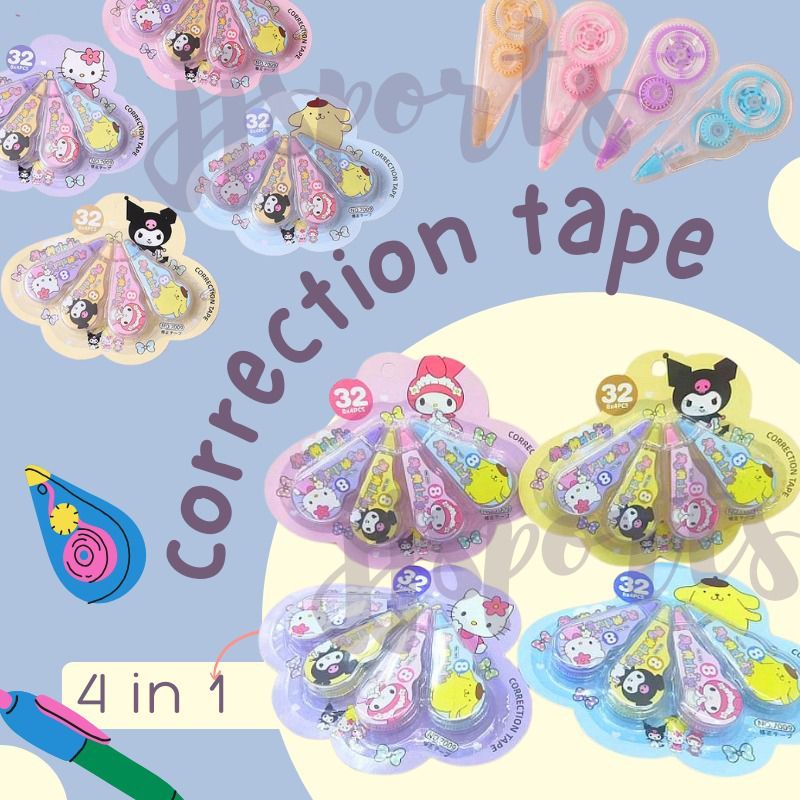 

Correction Tape 1 Pack Murah 4 in 1 Lucu / Pita Koreksi Sanrio Murah 1 set 4pcs