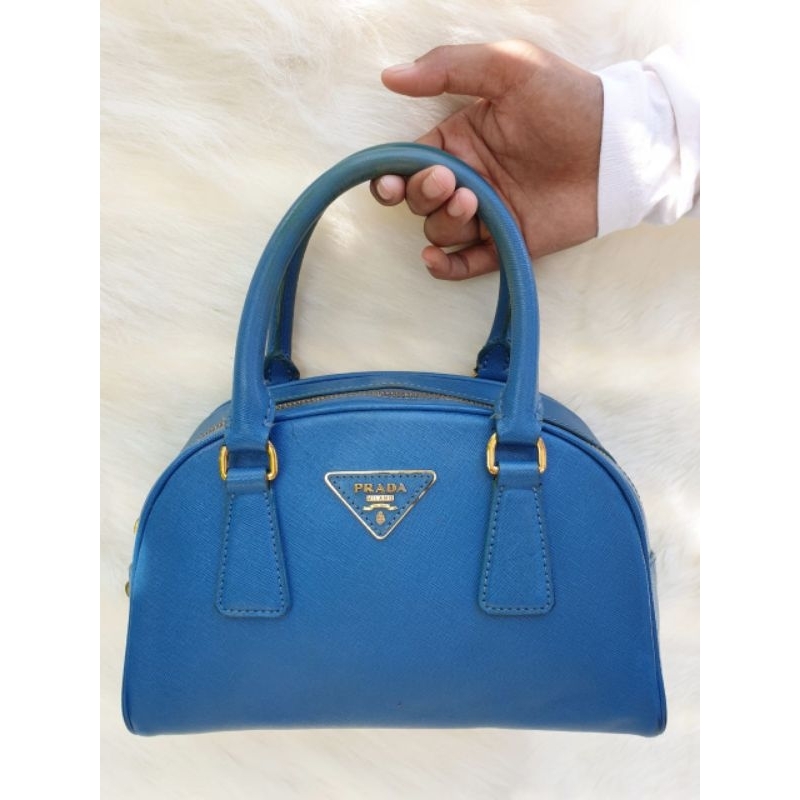 Tas Handbag Prada Wanita Biru Kulit Asli