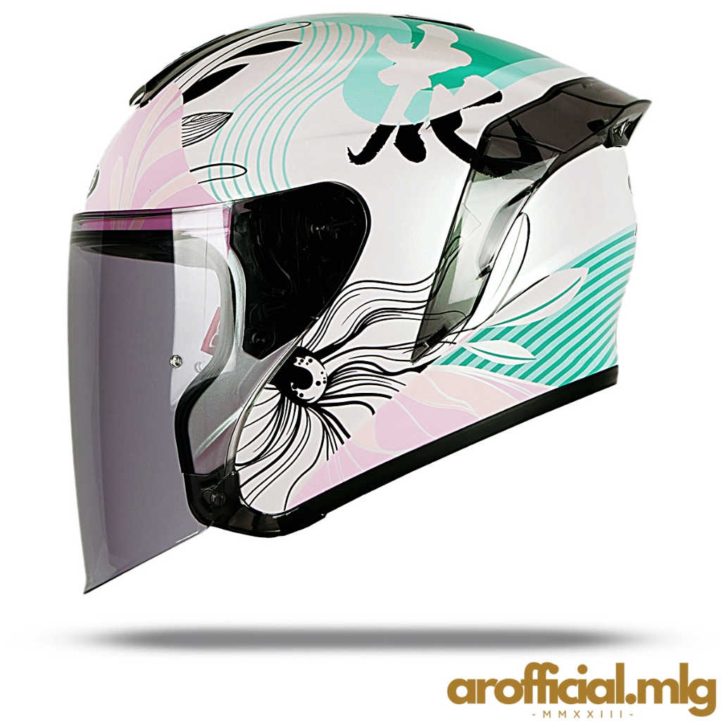 Helm NJS KAIROZ V2 MOTIF CAMELIA Original - Helm Half Face Pria Wanita Dewasa SNI