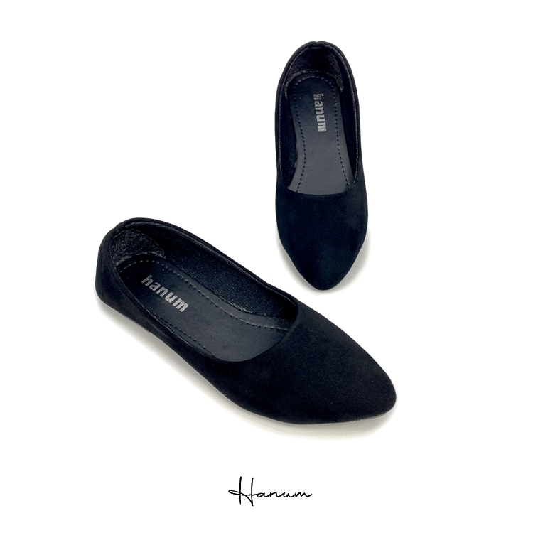 Hanum - Sepatu Flat Shoes Balet Wanita HF01 Polos Hitam
