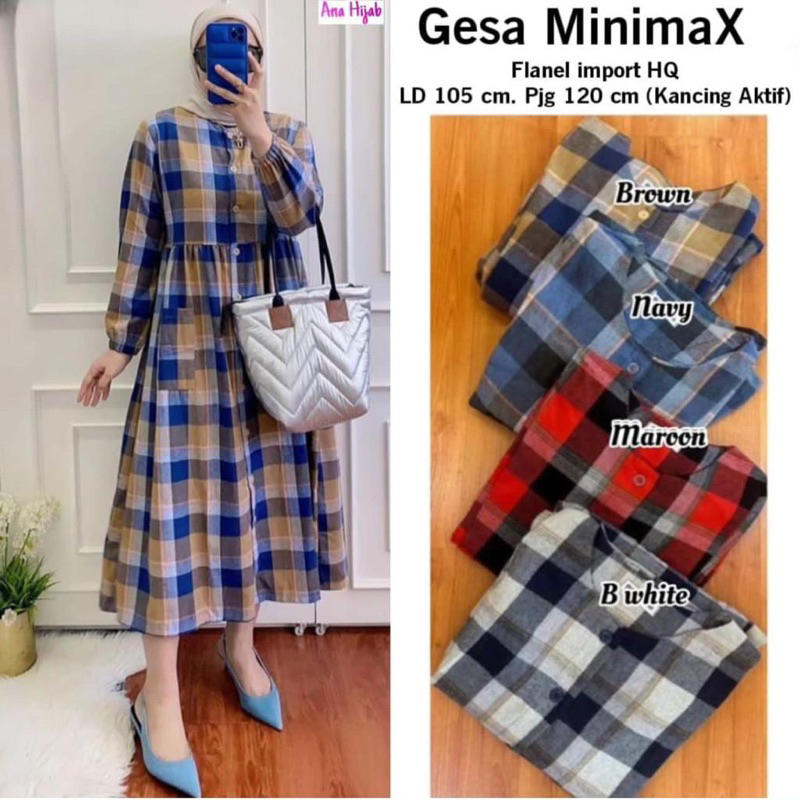 Gesa minimax/ gamis flanel/gamis kotak flanel / midi kotak flanel
