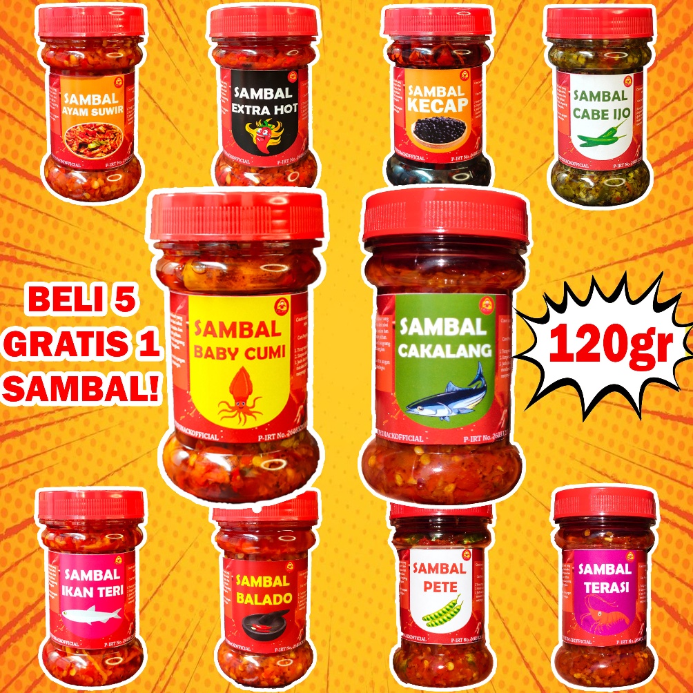 

[✃K32@] SAMBAL BABY CUMI/SAMBEL CAKALANG/PETE/CABE IJO/TERI/BALADO/EBI/EXTRA HOT/KECAP PEDAS/AYAM SUWIR KEMASAN 120gram Harga pas