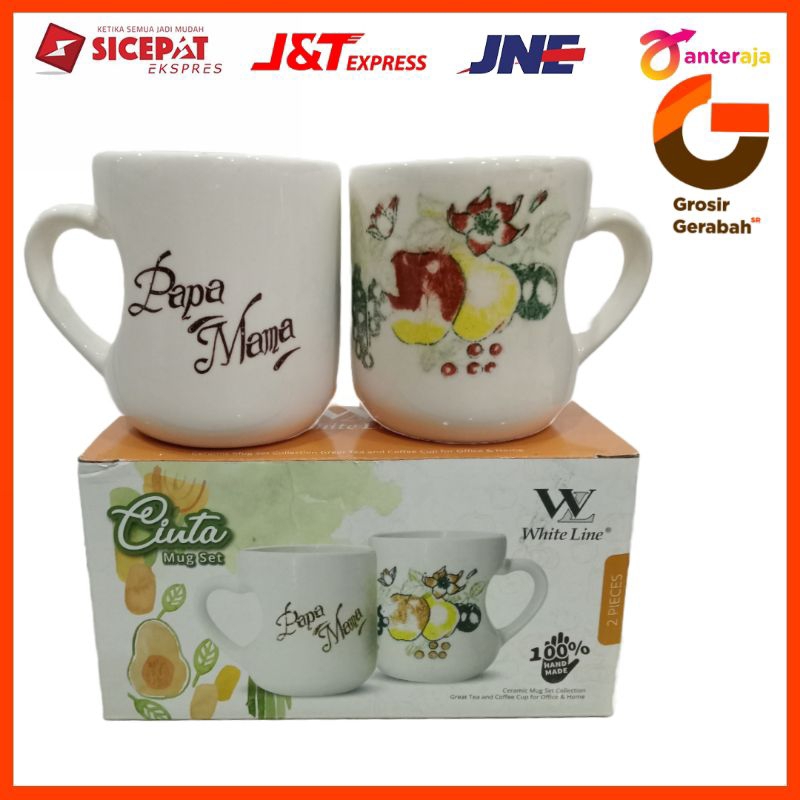 mug set papa mama cinta white line (2pcs) mug keramik viral mug lucu mug souvenir mug murah