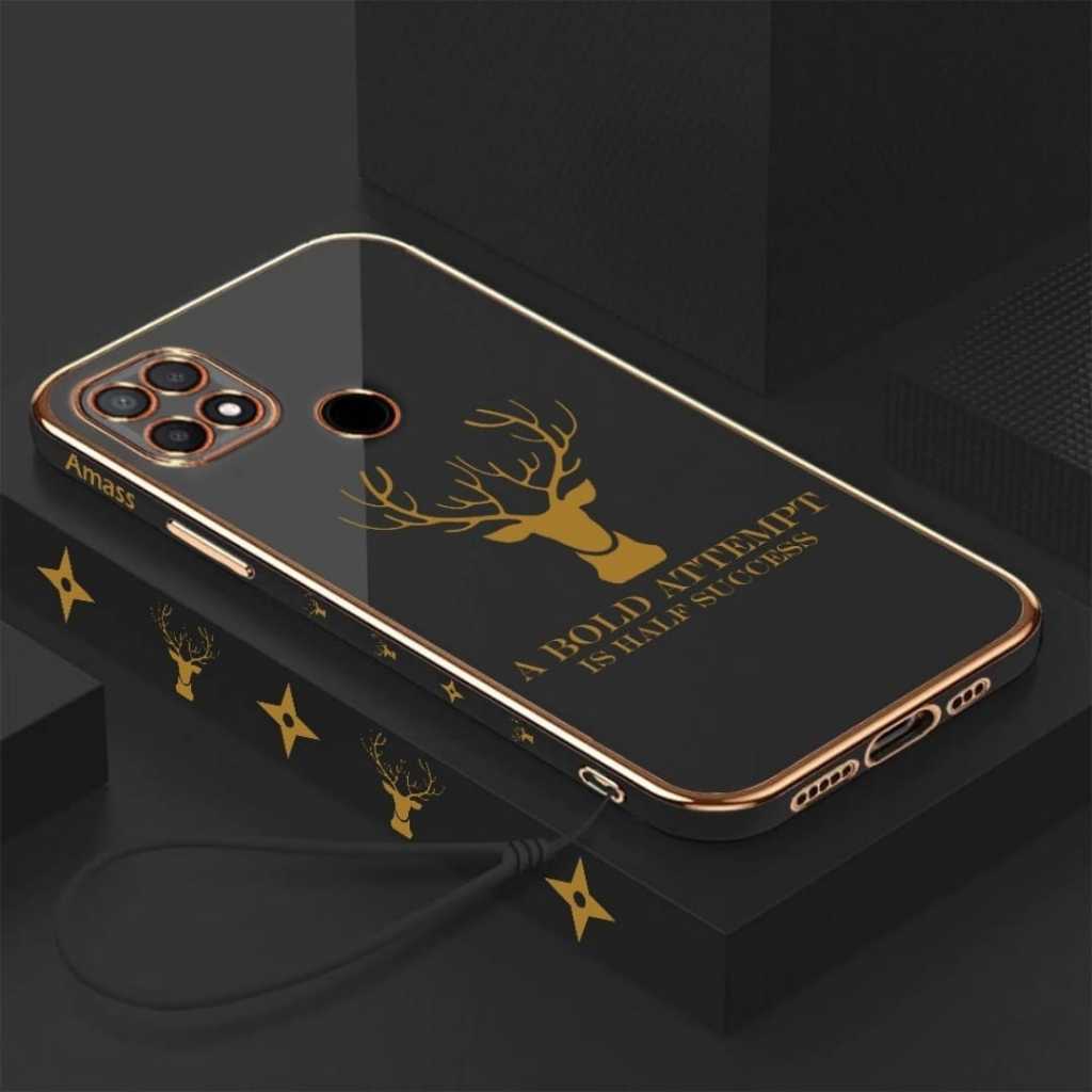 Case Oppo A15 / A15s Motif Kepala Rusa Berlapis Sampul Silikon Gratis Tali