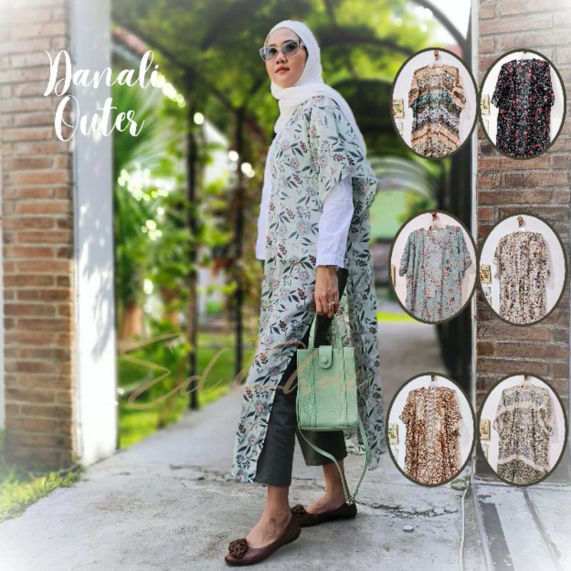 ed khai pakaian luaran panjang wanita cardigan danali long outer ceruty motif bunga