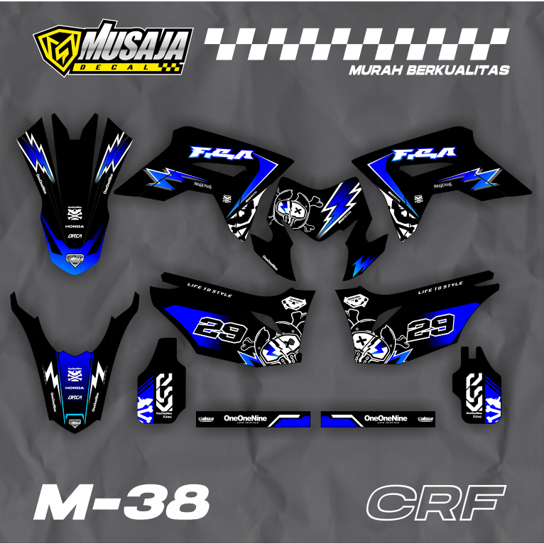 Decal CRF motif hitam biru putih Fullbody - dekal crf full body
