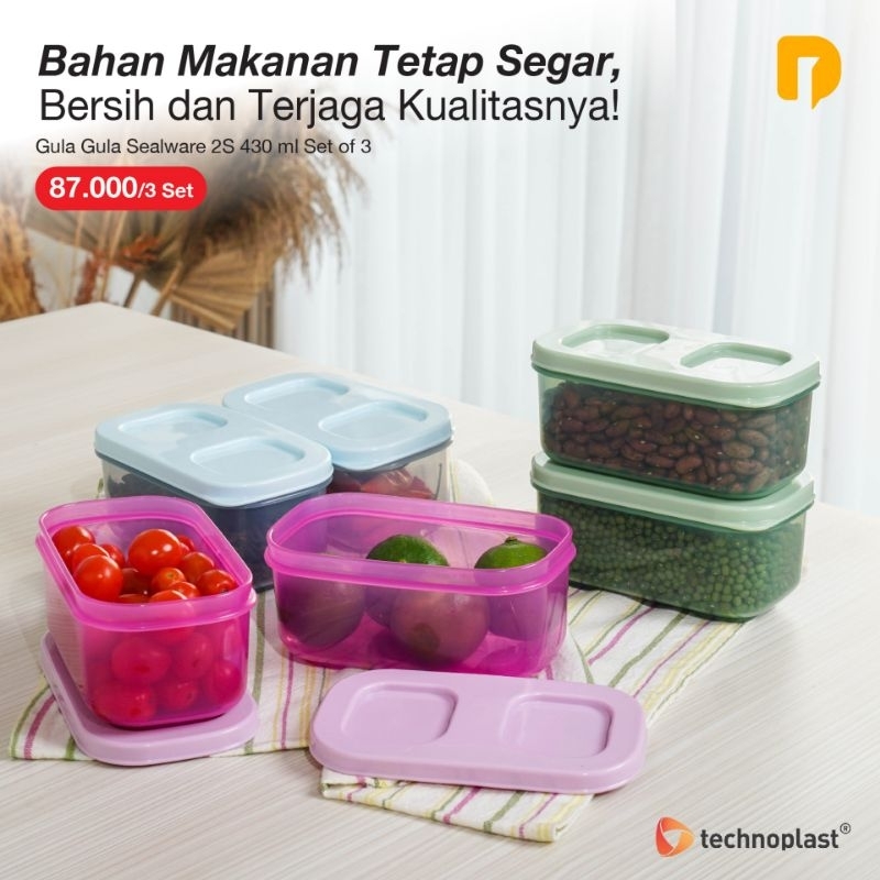 Technoplast Gula Gula Sealware 2S 430 ml Set Of 3 Tupperware Kotak Penyimpanan Makanan