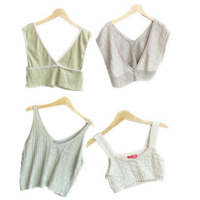 tanktop rajut ruffle - vest rajut crop - tanktop rajut GU uniqlo - GRL ruffle vest sage lidi
