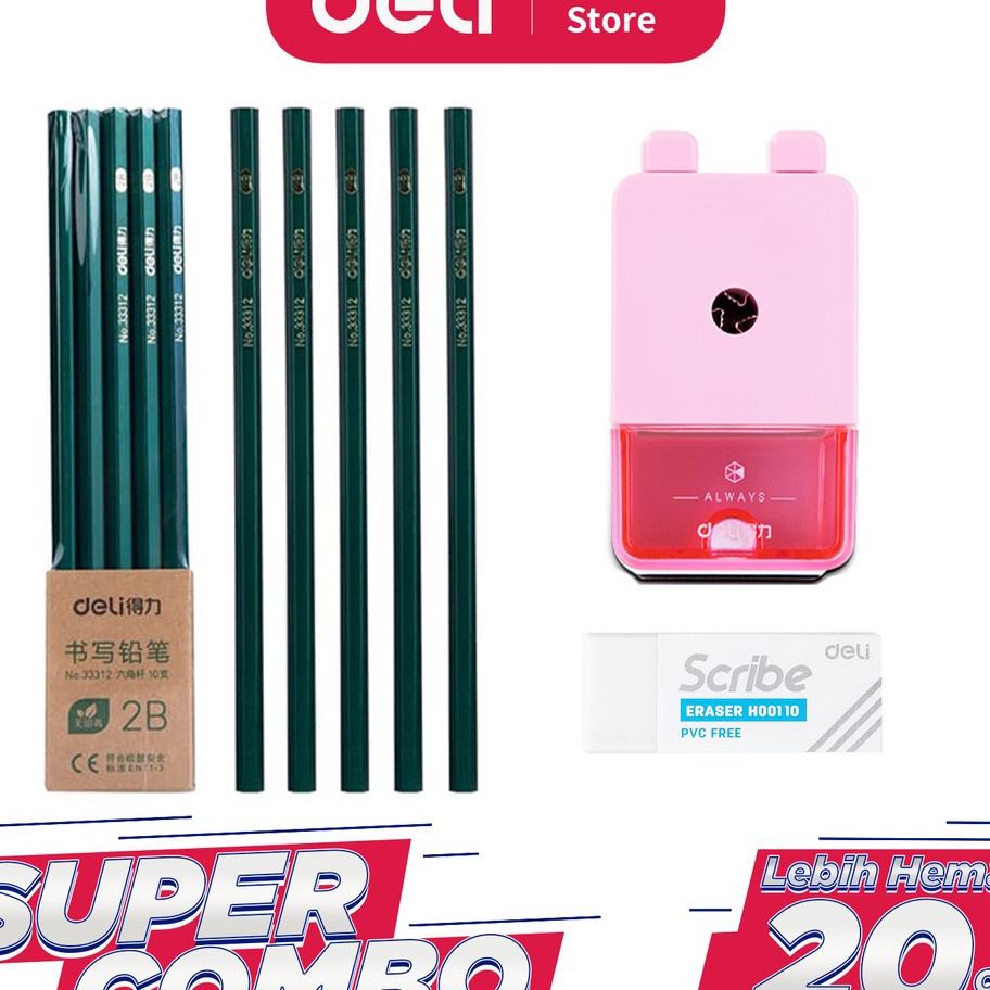 

Best Deli Combo Set 2 - 10pcs Pensil 2B + 3pcs Penghapus + Rautan Putar Terbaru