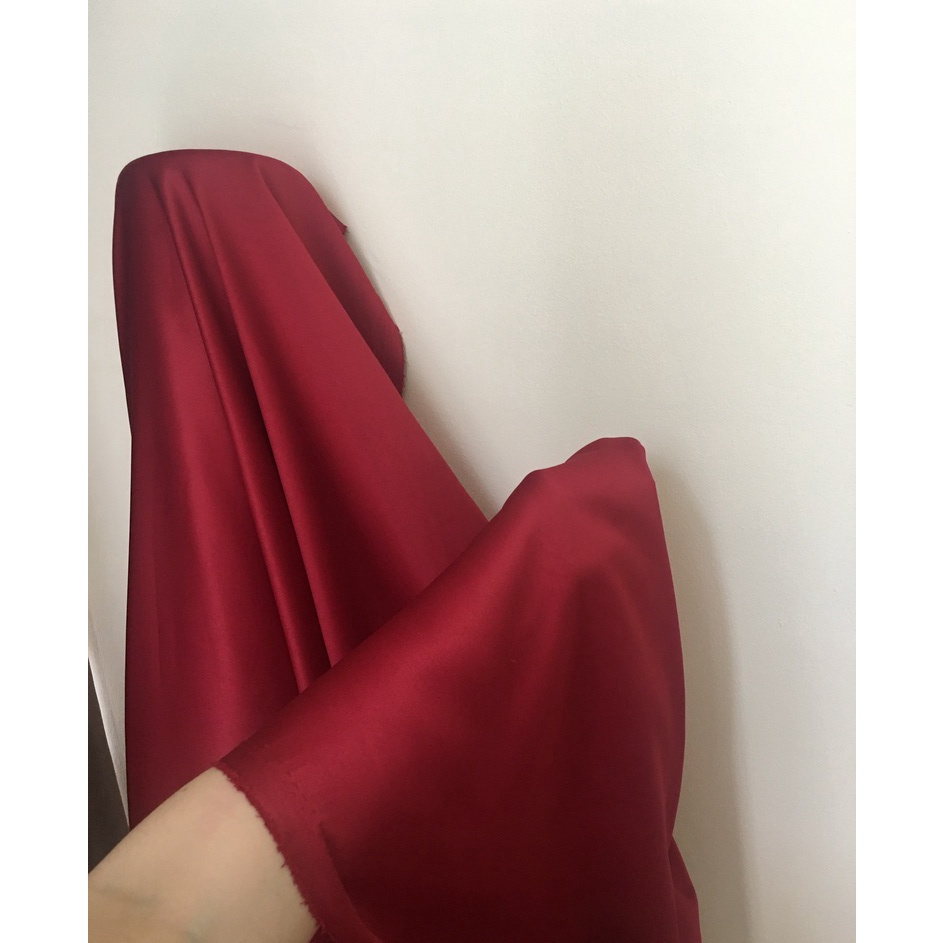 Kode TKN684 Kain Satin Velvet Premium Warna Merah Maroon Bahan Seragaman bahan Furing Bisa untuk Bac