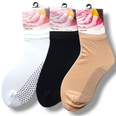 Kaos kaki stocking wanita pendek bintik anti slip mata kaki tipis transparan warna kulit