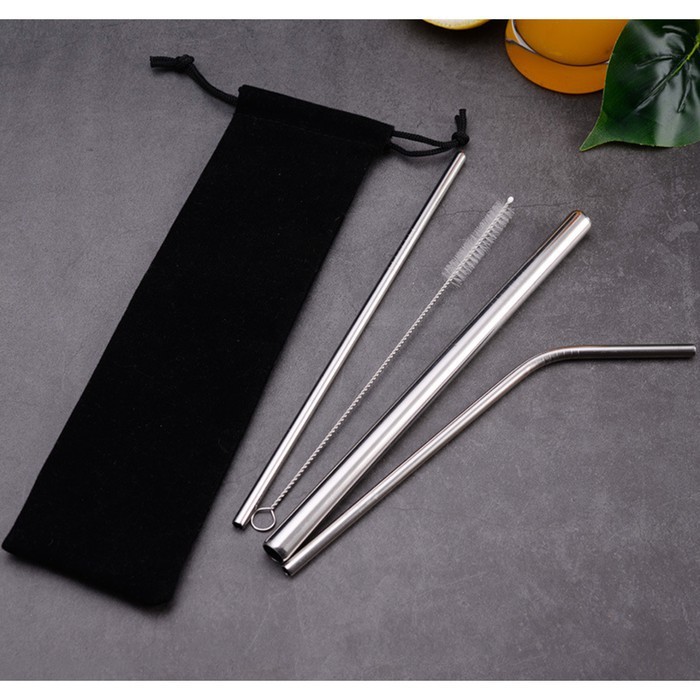 Sedotan Stainless Set Premium 5 in 1 / Sedotan STAINLESS Steel Besi Metal Straw Reusable FOOD GRADE