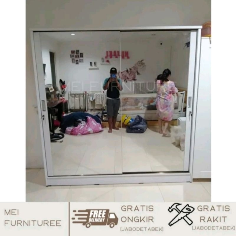 Lemari pakaian 2 pintu sliding full cermin kaca minimalis