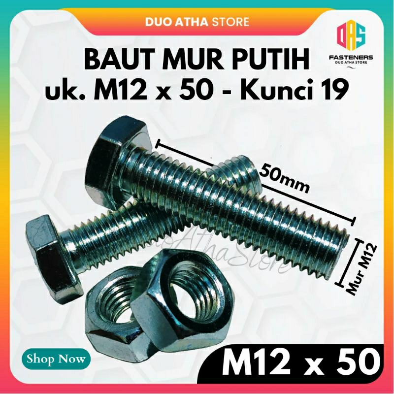 BMP M12x50 BAUT MUR PUTIH M12 x 50mm HEX GALVANIS