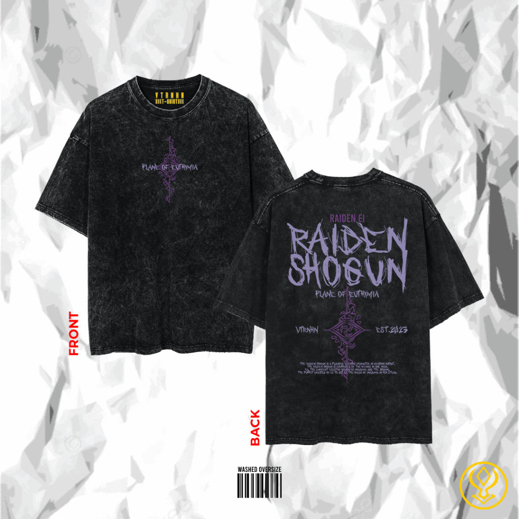 KAOS RAIDEN SHOGUN GENSHIN IMPACT STONEWASH OVERSIZED / WASHED OVERSIZE TEES / BAJU T-SHIRT OVER SIZ