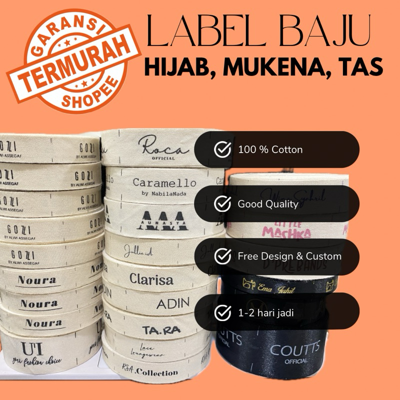 label baju dan hijab custom satu warna cetak sehari jadi